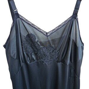 Vintage Carillon Elegant Black Lace Trim Slip Lingerie, Size Small